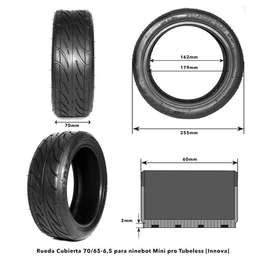 Pneu 70/65-6.5 Trotinete Eletrica Ninebot Mini pro Tubeless