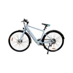 Bicicleta de estrada elétrica Atria Light Blue 700c com estrutura de aço e freios a disco