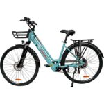 Bicicleta elétrica urbana Antares azul 700C com estrutura de aço e freios a disco