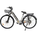 Bicicleta elétrica urbana Arturo prata 700C com quadro de alumínio e freios a disco