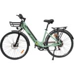Bicicleta elétrica urbana Arturo verde 700C com quadro de alumínio e freios a disco