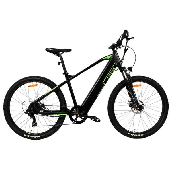 Bicicleta elétrica MTB verde Spica 27,5" com freios hidráulicos