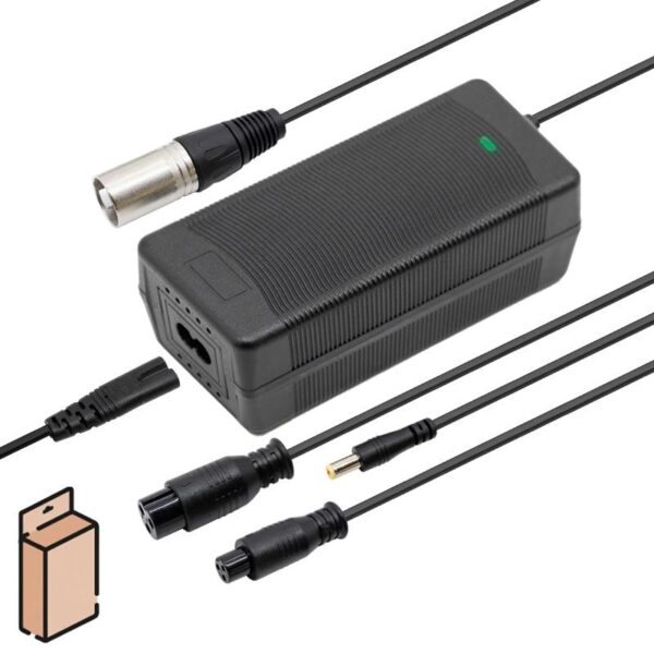 Carregador de 52V (saída de 58,8V) 2A com conectores DC/GX16/GX12/XLR