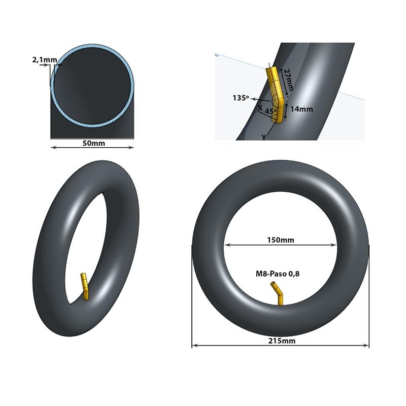 Camara de Ar 8,5x2 Valvula Curva 135x45° 4 Camara de Ar 8,5x2 Valvula Curva 135x45°